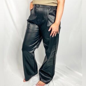 Black Faux Leather Wide-Leg Pants